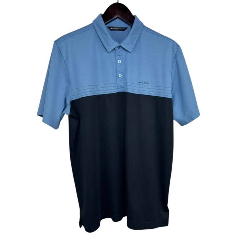 TravisMathew Mens Colorblock Golf Polo Shirt Blue Black 1MAA383 Size L
